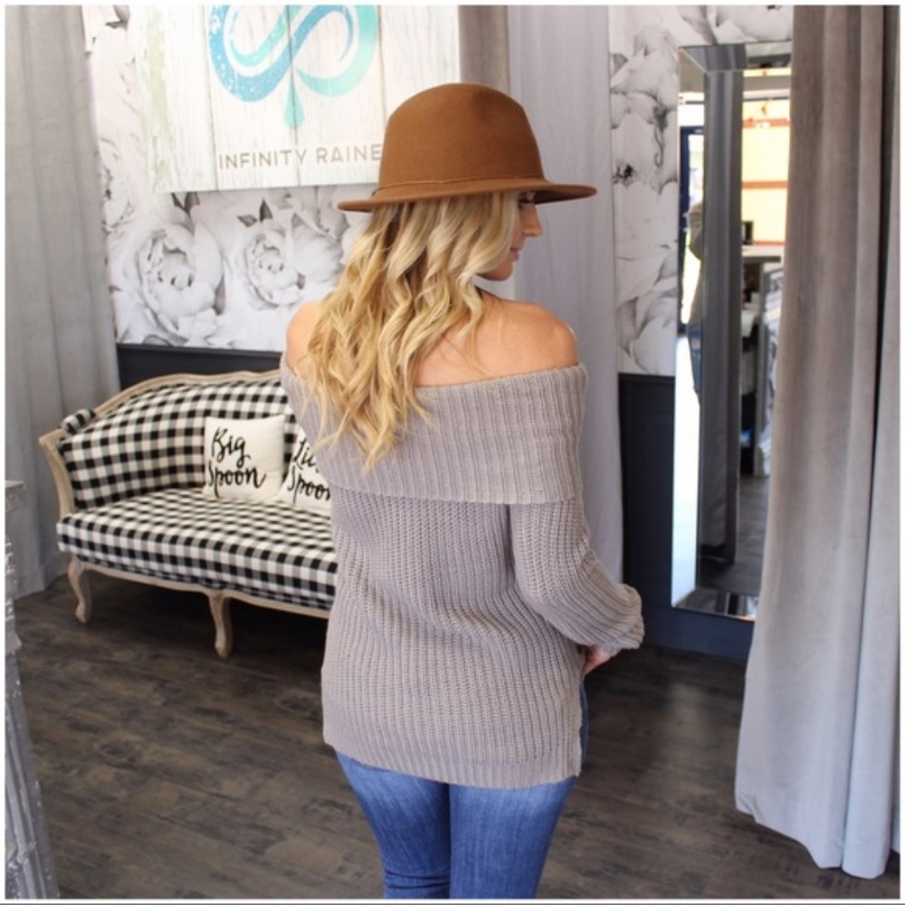 LAST ONE! Gray Off Shoulder/Cowl Neck Sweater - Picture 5 of 5